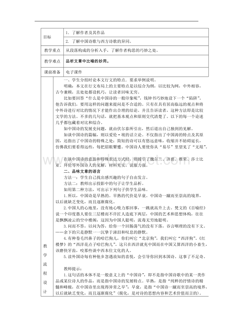 江西省井冈山实验学校高二语文第12课《谈中国诗》教案（人教版必修五）.doc_第3页