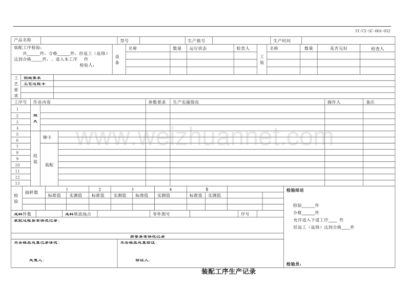 抛丸、装配工序生产记录.doc_第1页