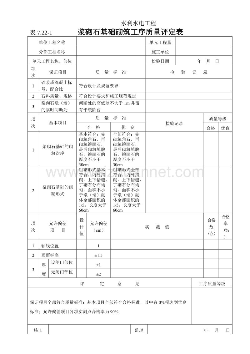 水利水电浆砌石基础砌筑工序质量评定表.doc_第2页