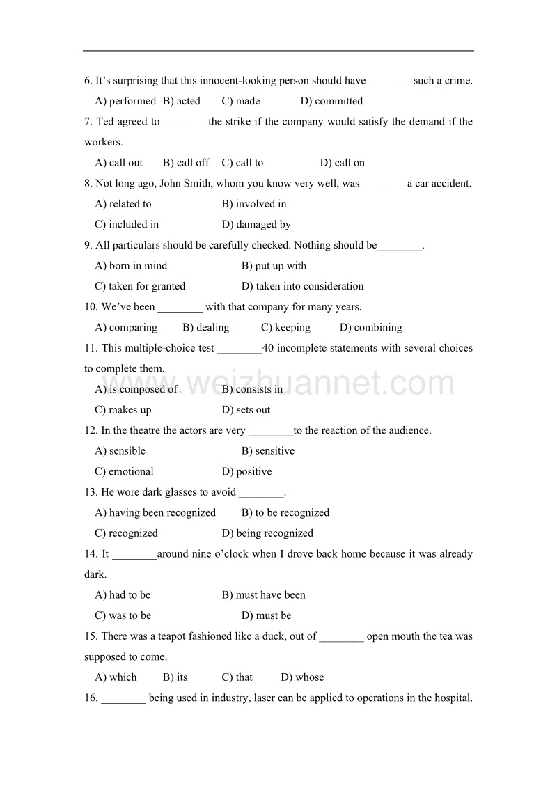 成人高等教育本科毕业生学士学位英语考试(样题).doc_第2页