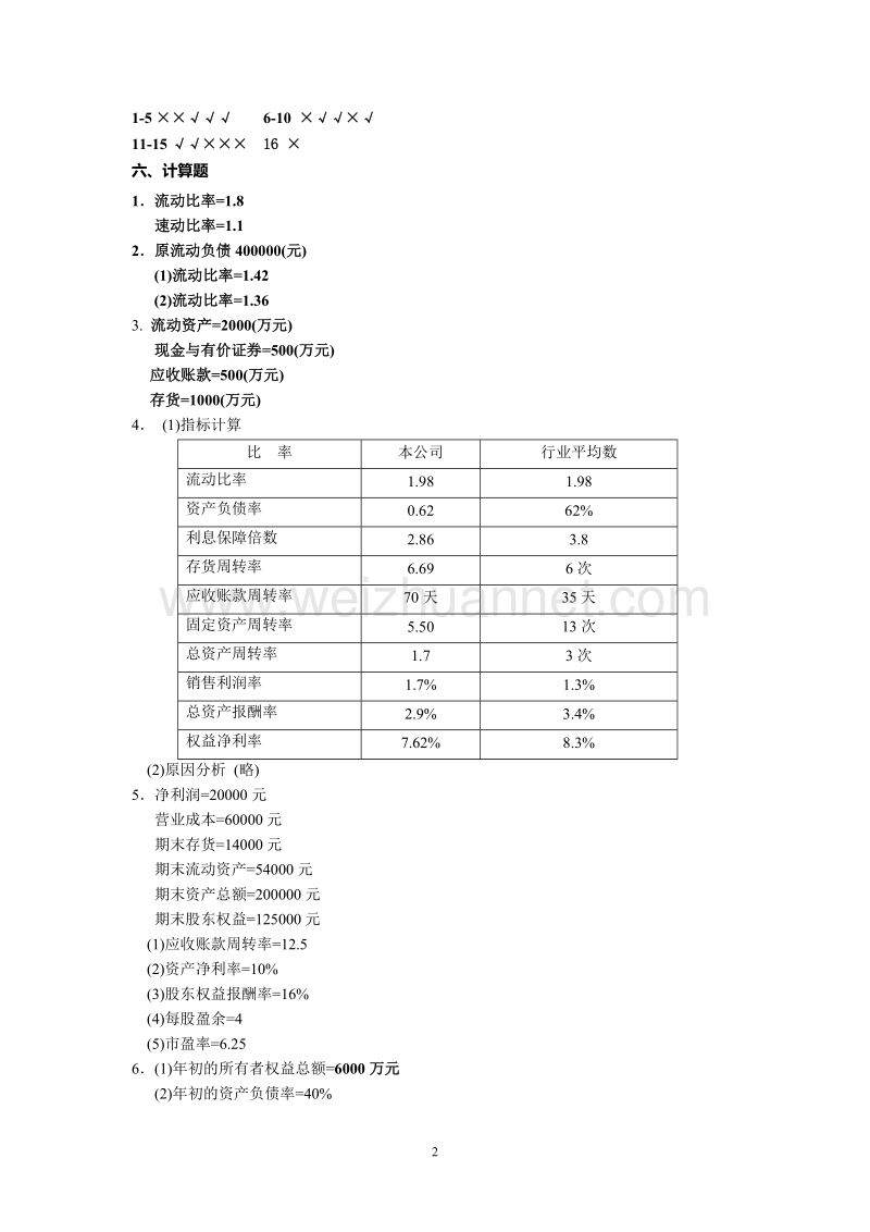 江西财经大学《财务管理》二专练习册答案.doc_第2页