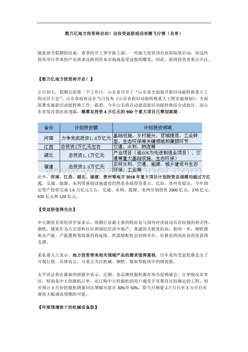 数万亿地方投资将启动!这些受益股或迎来腾飞行情(名 单).docx_第1页