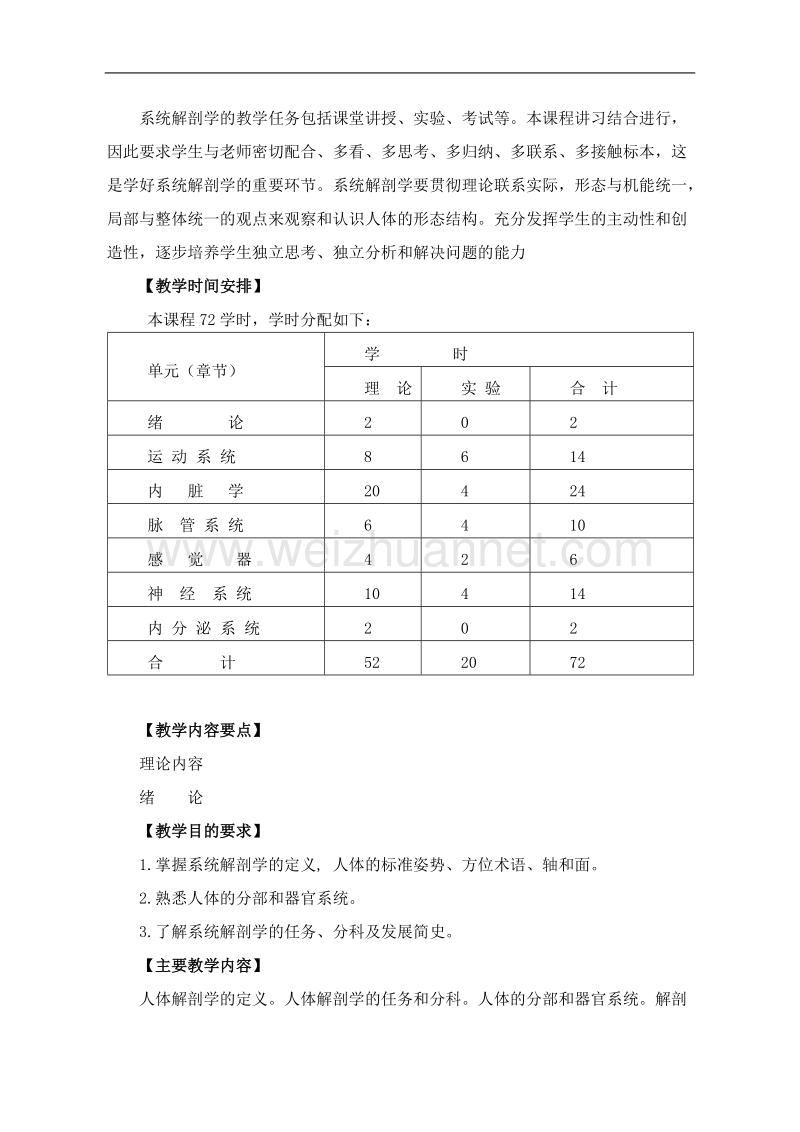 延 安职业技术学院《人体解剖与组织胚胎学》课程标准.doc_第3页