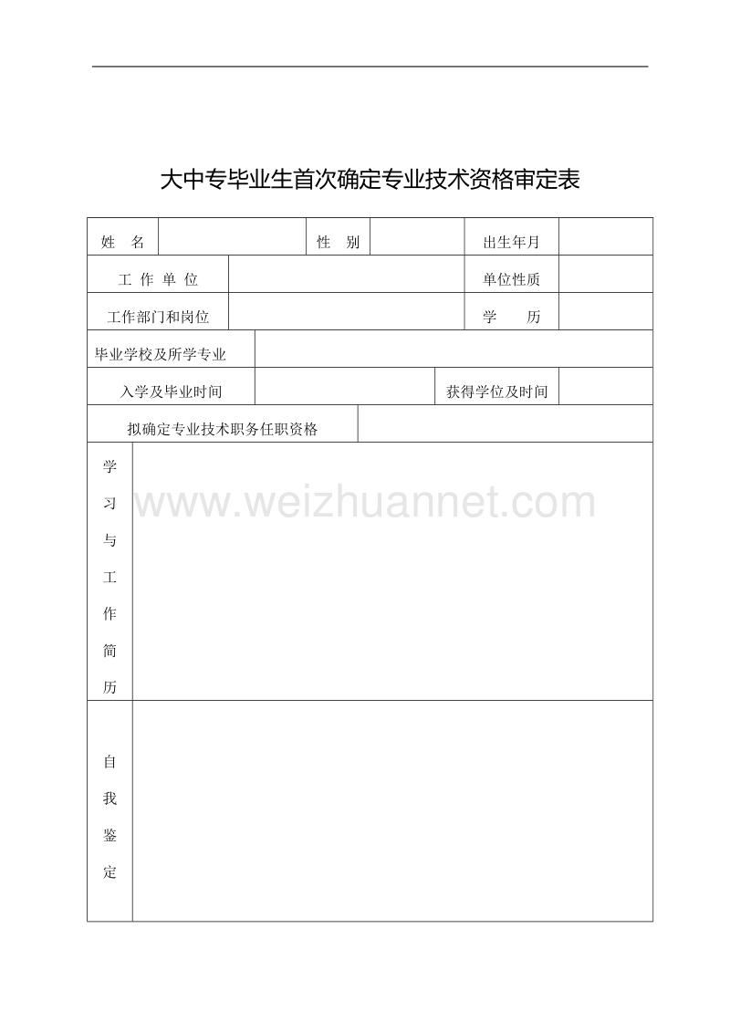 大中专毕业生首次确定专业技术资格审定表.doc_第1页