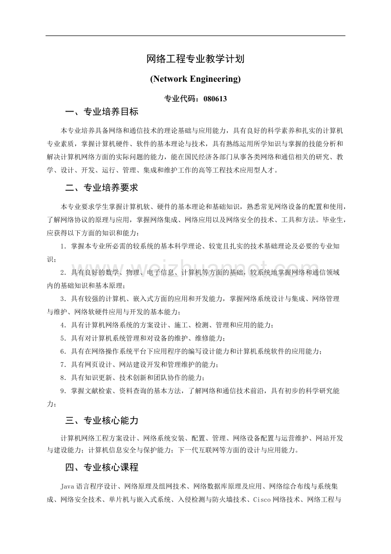 本科专业人才培养方案(网络工程).doc_第1页