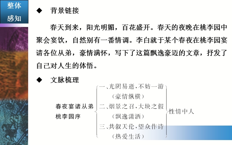 【金版学案】粤教版粤教版高中语文粤教版选修2唐末散文选读课件：16《春夜宴诸从弟桃李园序》.ppt_第3页