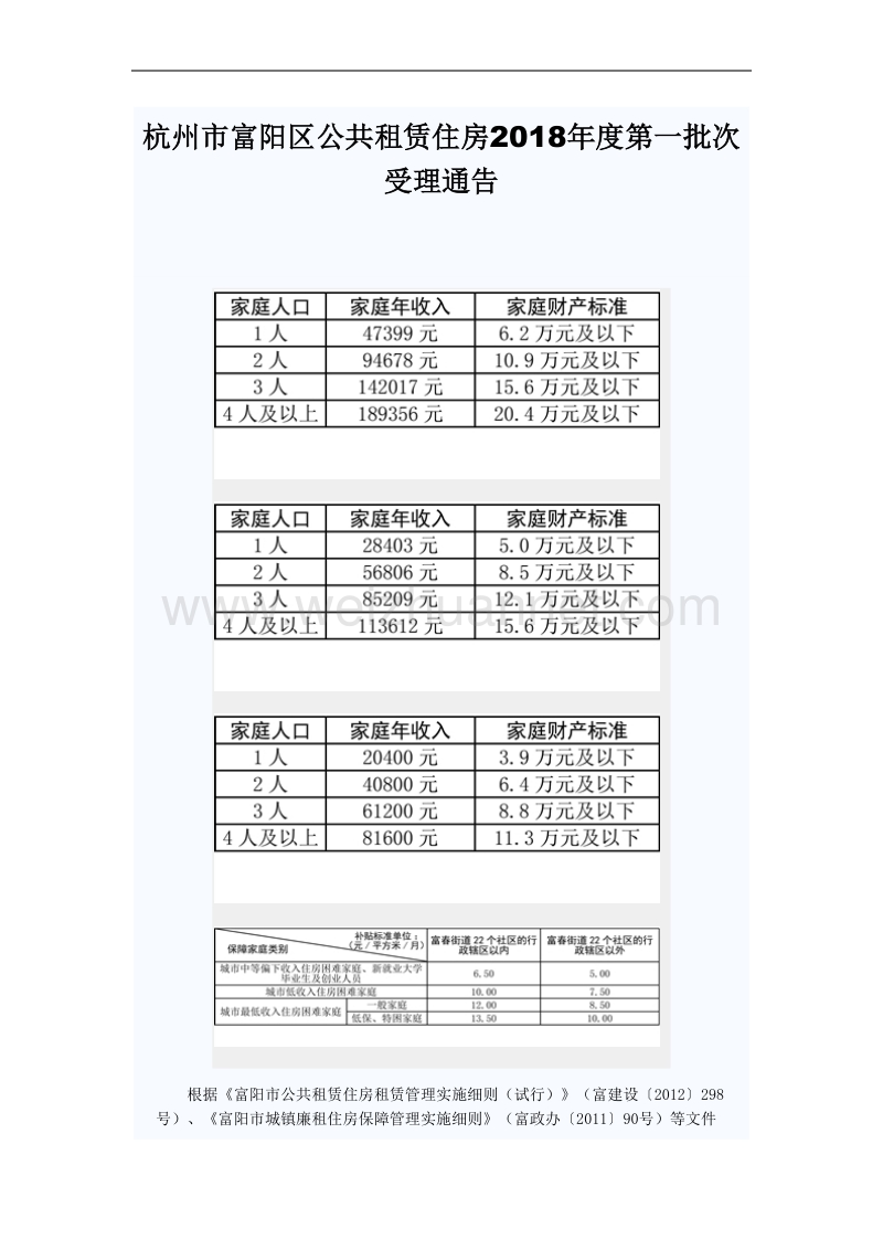 杭州市富阳区公共租赁住房2018年度第一批次受理通告.doc_第1页