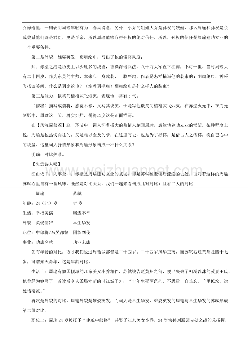 江苏省常州市西夏墅中学高一语文《念奴娇 赤壁怀古》教案1.doc_第3页