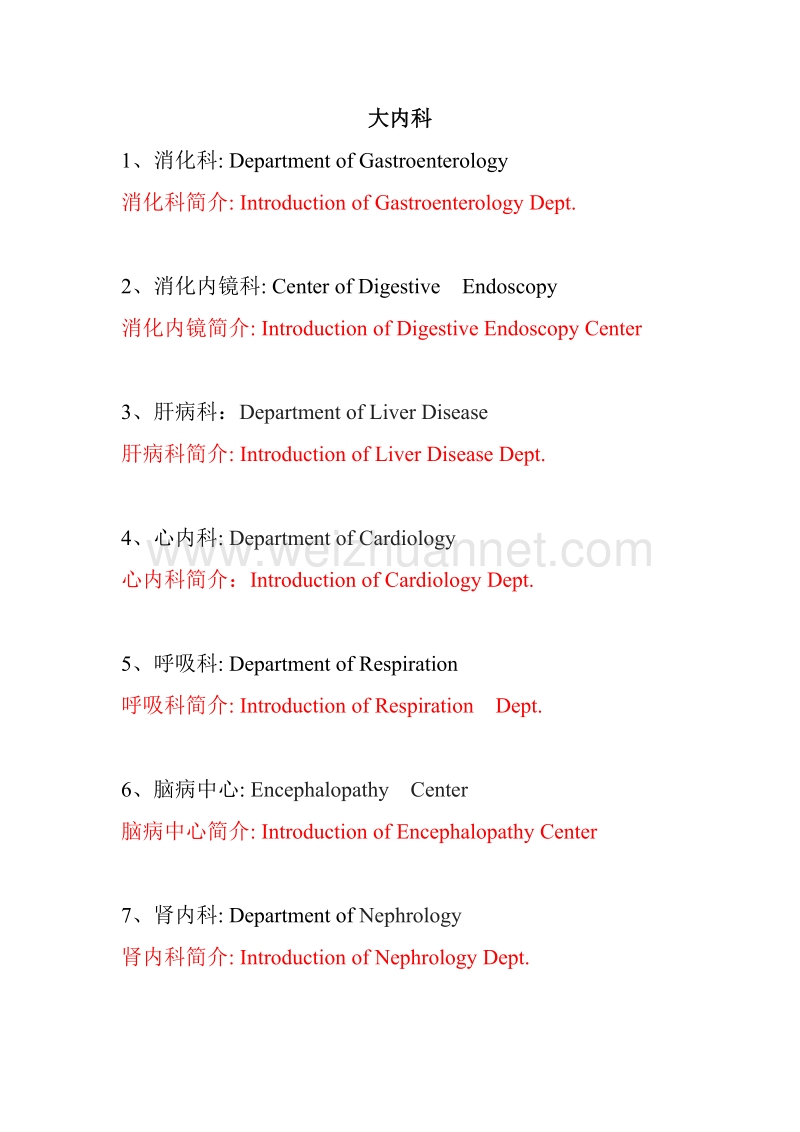 大内科科室中英文翻译.doc_第1页