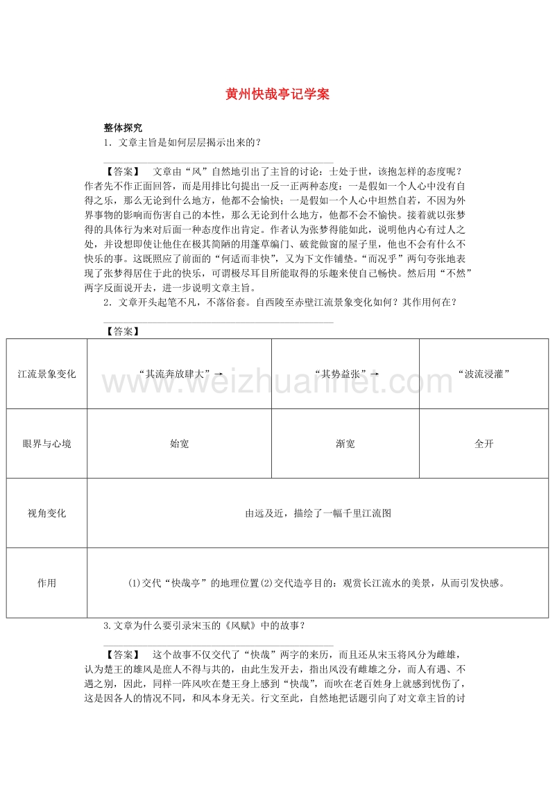 【高效课堂】高中语文 第2课《黄州快哉亭记》学案 粤教版选修《唐宋散文选读》.doc_第1页