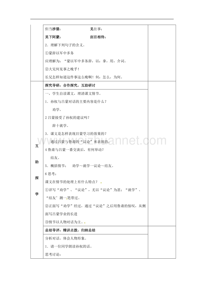 湖南省邵东县2017年八年级语文下册第六单元22古文二则孙权劝学学案无答案语文版.doc_第2页