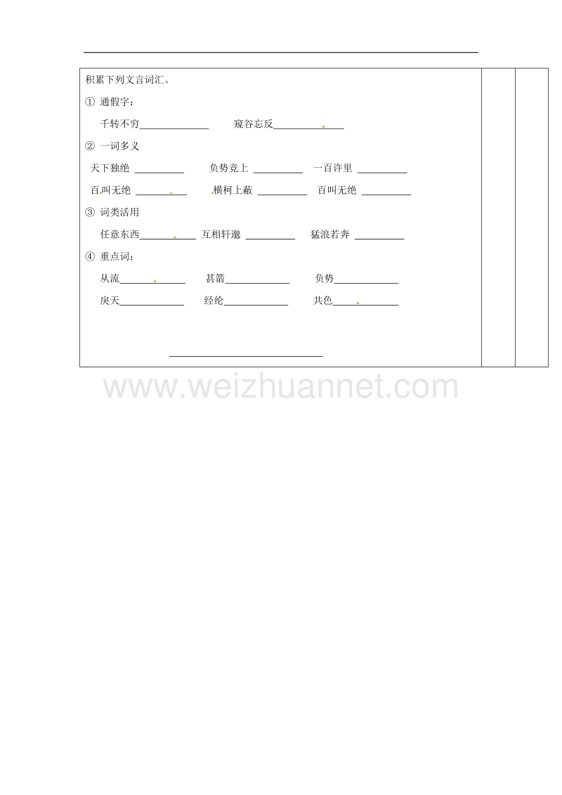 河北省平泉县2017年八年级语文上册第三单元11与朱元思书（第3课时）导学案（无答案）新人教版.doc_第3页