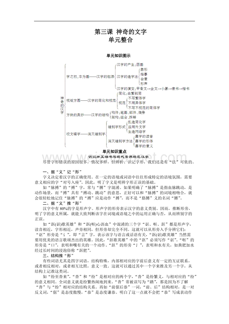 【学练测】高中语文导练：第三课 神奇的文字 单元整合与过关检测（人教版选修《语言文字应用》）.doc_第1页