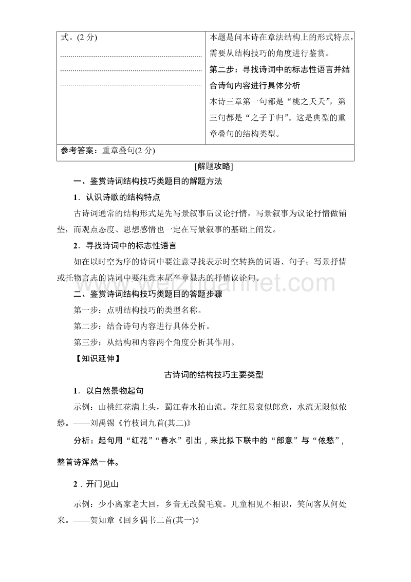 【课堂新坐标】苏教版高中语文选修（唐诗宋词）检测-诗歌鉴赏专项培训课程之（十）分析鉴赏诗歌中运用的结构技巧 word版含解析.doc_第2页