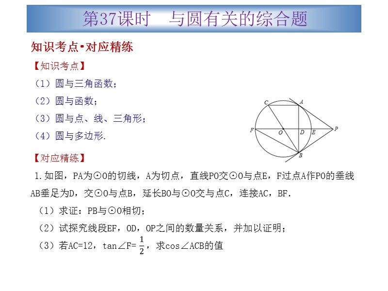 广东省2015中考数学冲刺复习课件：第37课时  与圆有关的综合题（共23张ppt）.ppt_第2页