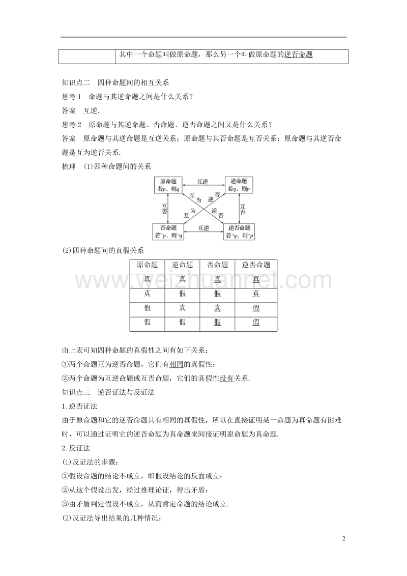 2018版高中数学 第一章 常用逻辑用语 1.1 命题及其关系 1.1.2 四种命题 1.1.3 四种命题间的相互关系学案 新人教a版选修2-1.doc_第2页