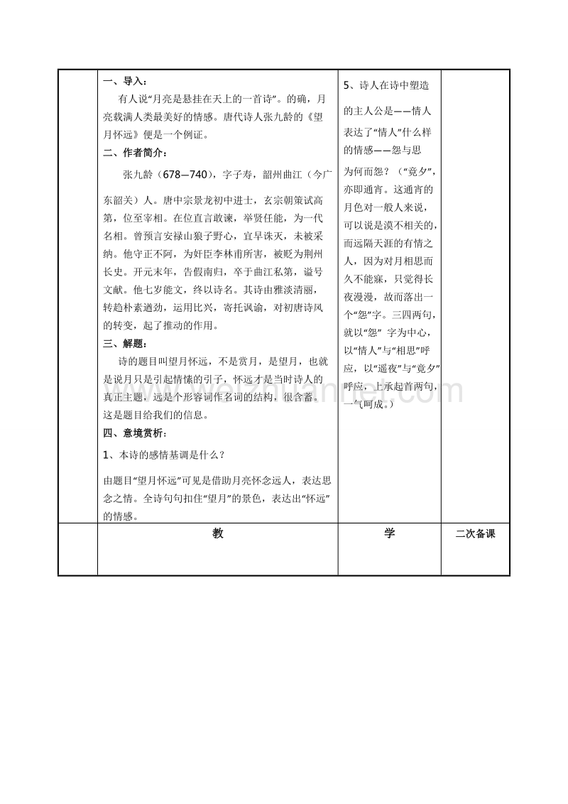 江苏省徐州市贾汪区苏教版高中语文选修系列《唐诗宋词选读》教案：第二专题 望月怀远.doc_第2页