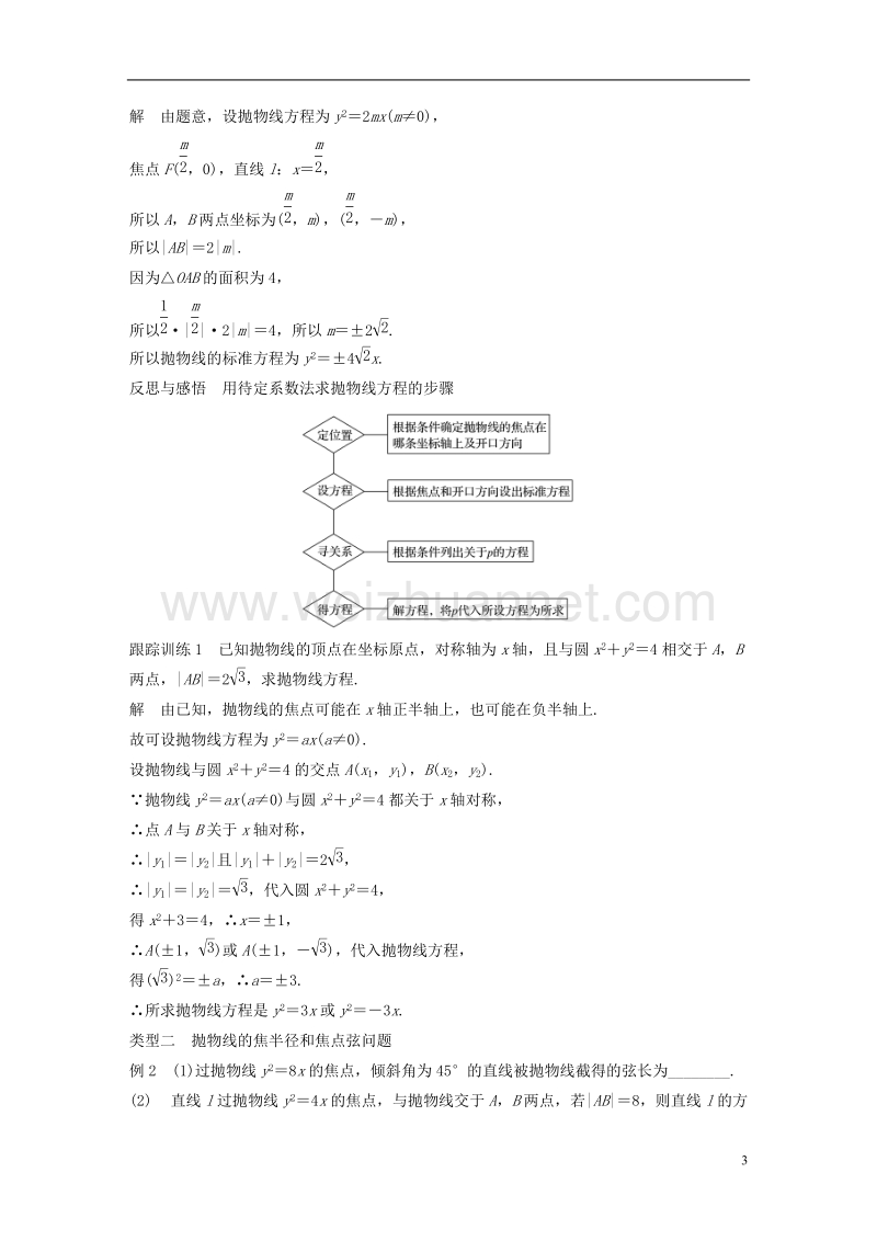 2018版高中数学 第二章 圆锥曲线与方程 2.4.2 抛物线的简单几何性质学案 新人教a版选修2-1.doc_第3页