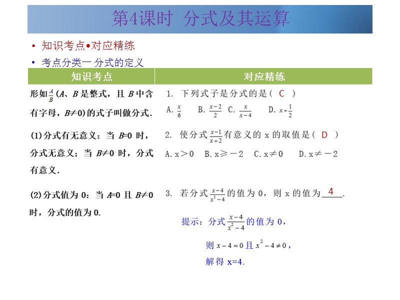 广东省2015中考数学冲刺复习课件：第4课时 分式及其运算（共14张ppt）.ppt_第2页