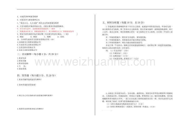 职业生涯规划题库a.doc_第2页