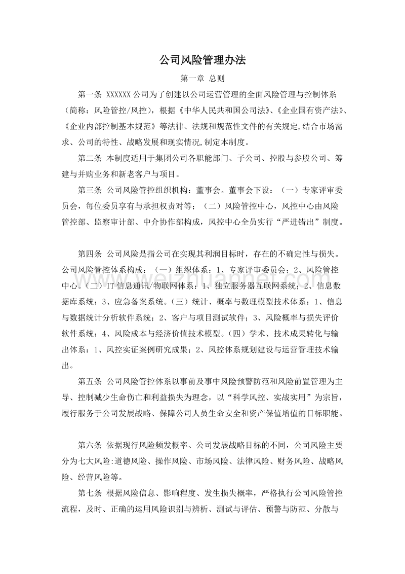 金融投资公司风险管理办法.docx_第1页