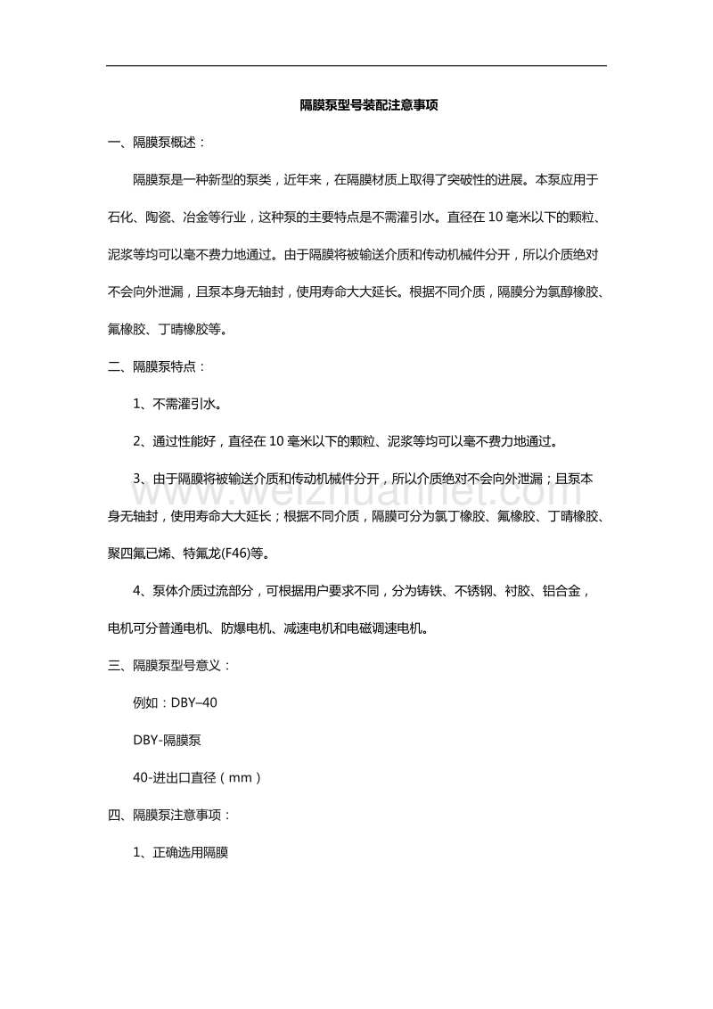 隔膜泵型号装配注意事项.docx_第1页