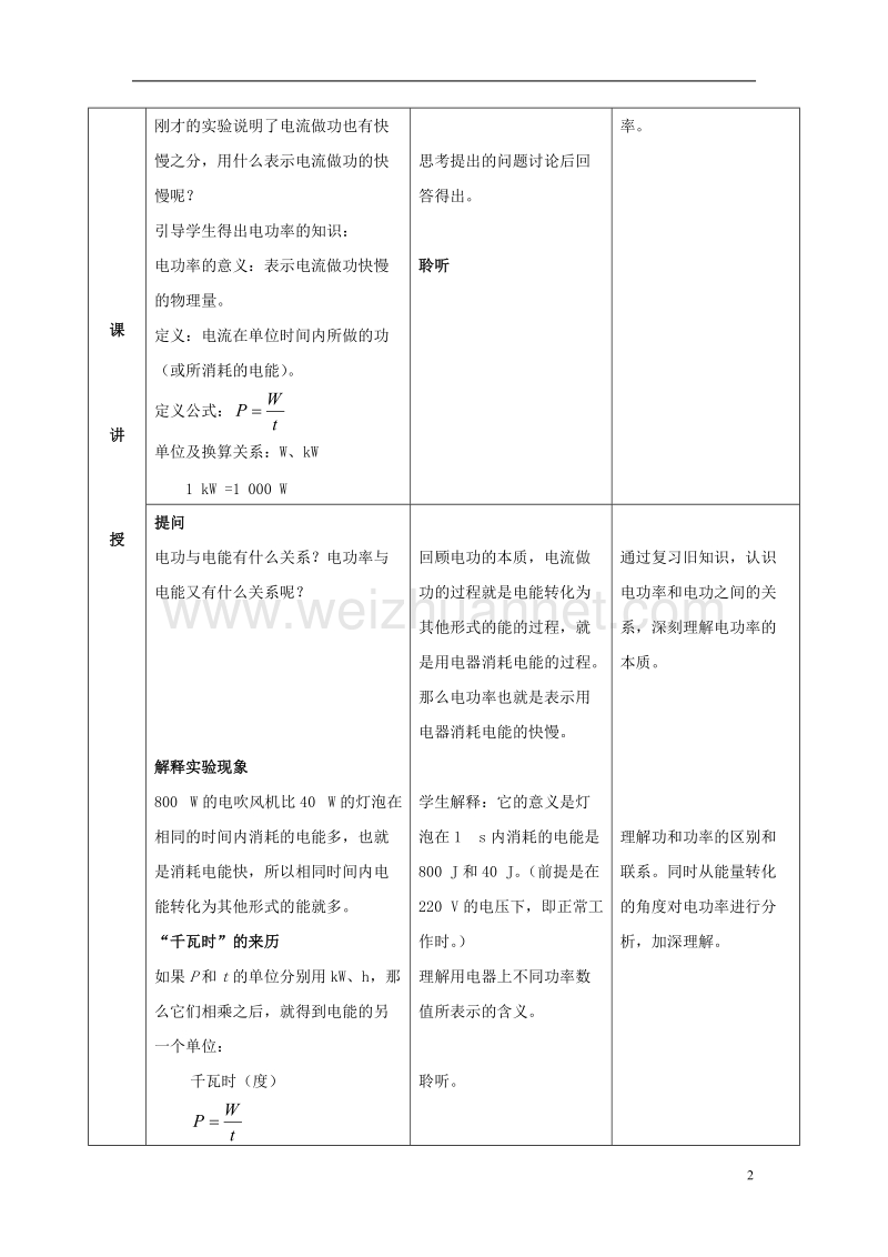 2017九年级物理全册 第18章 第2节《电功率》教案2 （新版）新人教版.doc_第2页