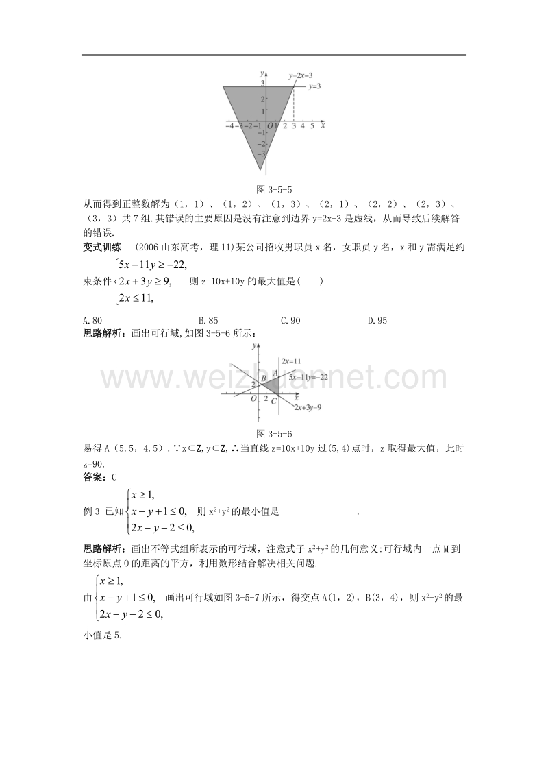 高中数学35二元一次不等式(组)与简单的线性规划问题例题与探究素材新人教b版5!.doc_第3页