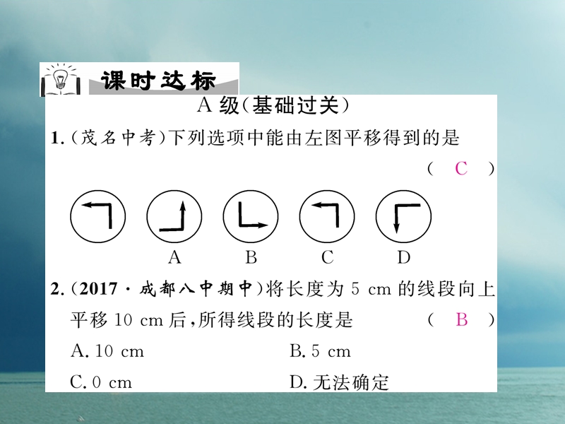 （成都专版）2018春八年级数学下册 第3章 图形的平移与旋转 1 图形的平移 第1课时 平移的概念与性质作业课件 （新版）北师大版.ppt_第3页