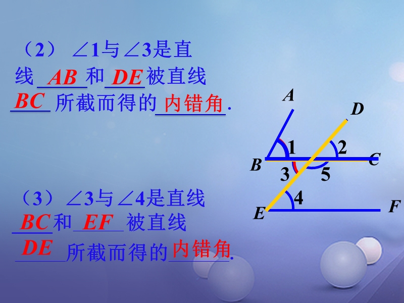 2017年秋七年级数学上册 5.1 相交线 5.1.3 同位角、内错角、同旁内角拓展素材 （新版）华东师大版.ppt_第2页