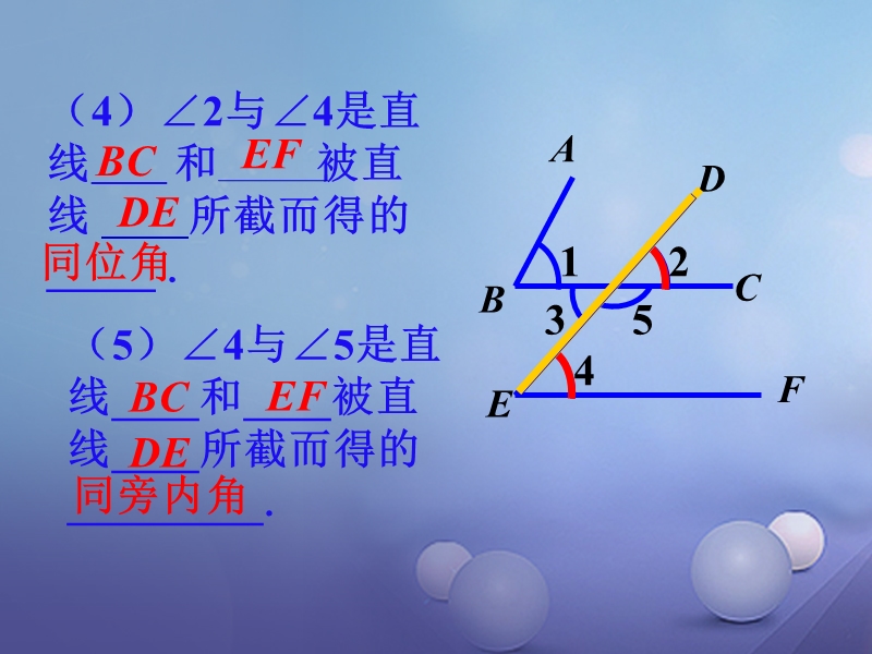 2017年秋七年级数学上册 5.1 相交线 5.1.3 同位角、内错角、同旁内角拓展素材 （新版）华东师大版.ppt_第3页