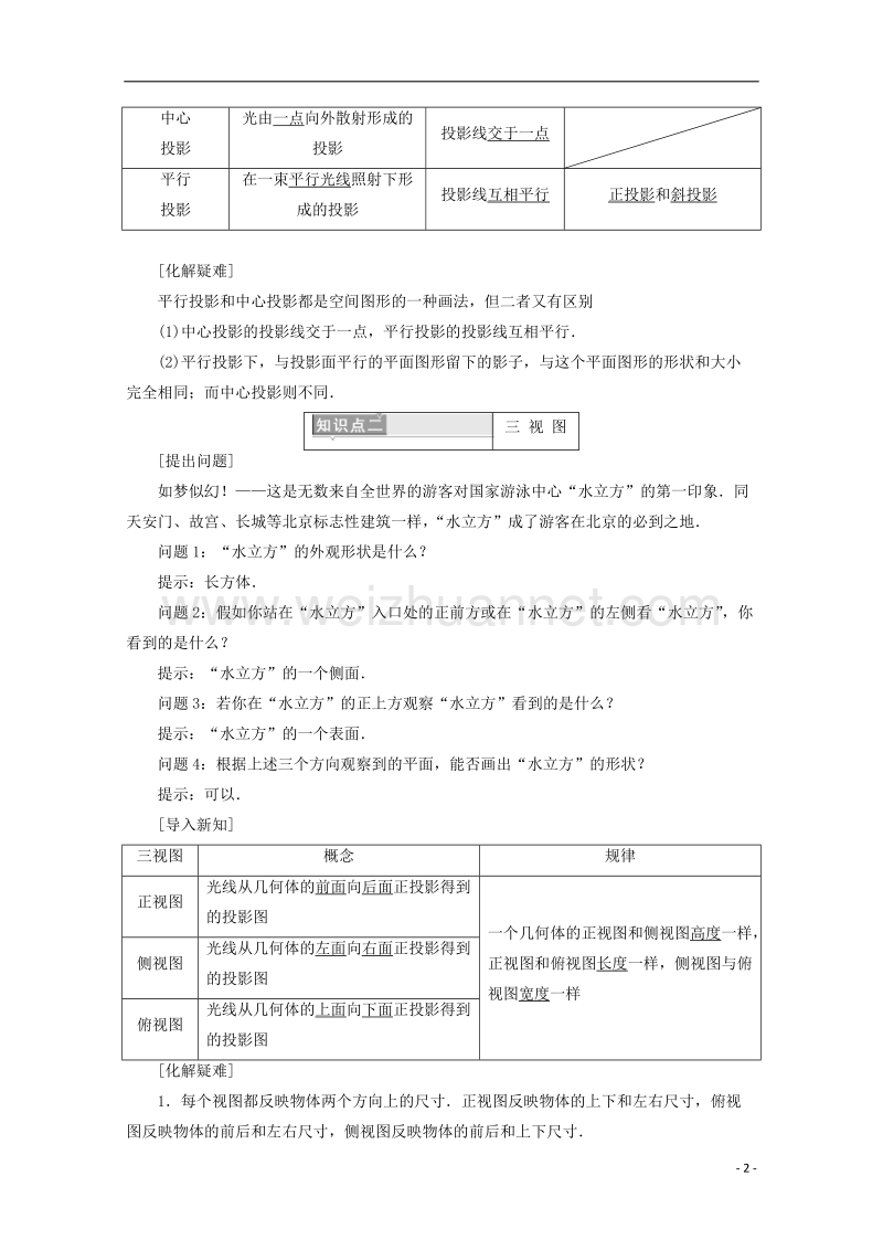 2017_2018学年高中数学第一章空间几何体1.2.1中心投影与平行投影1.2.2空间几何体的三视图学案含解析新人教a版必修2.doc_第2页