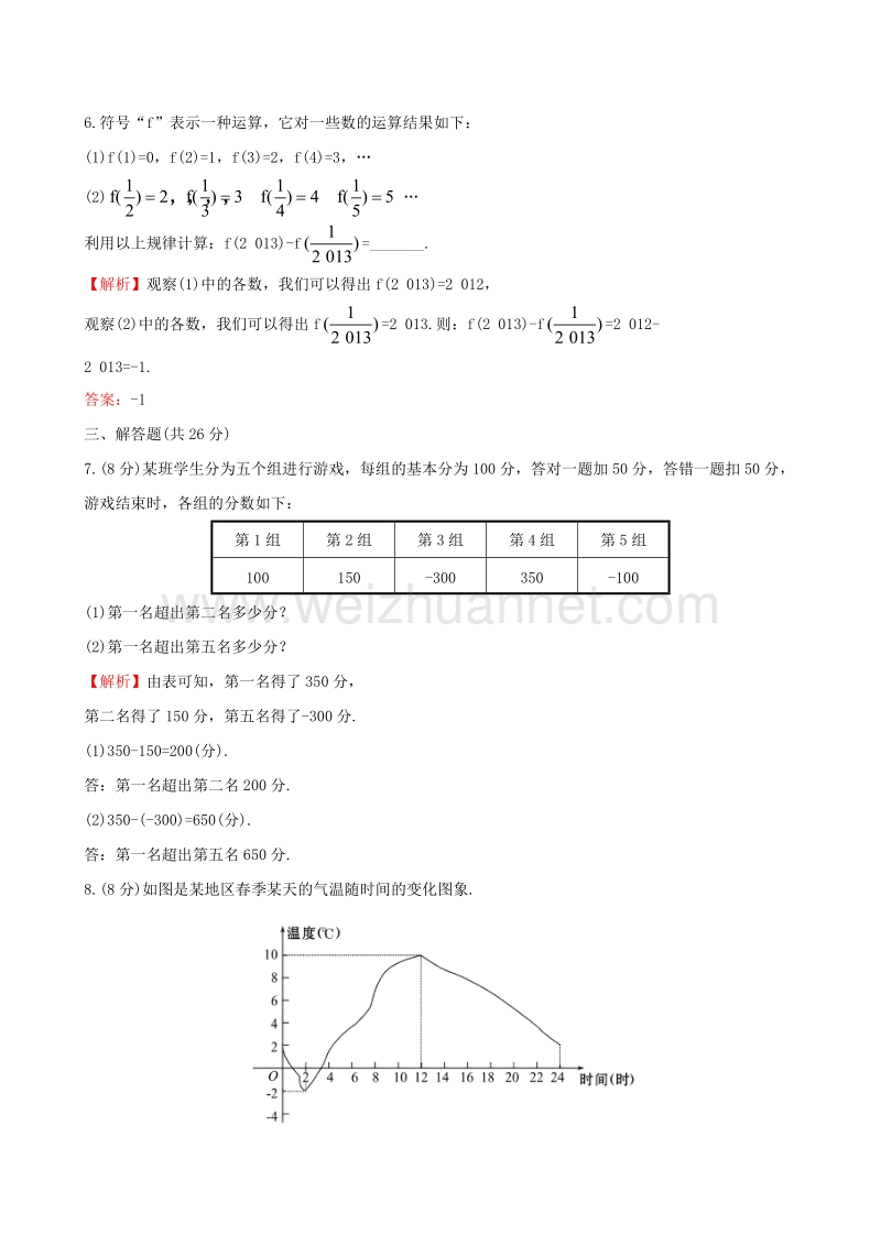 2017年秋七年级数学上册 2.7 有理数的减法课时提升作业（含解析）（新版）华东师大版.doc_第2页