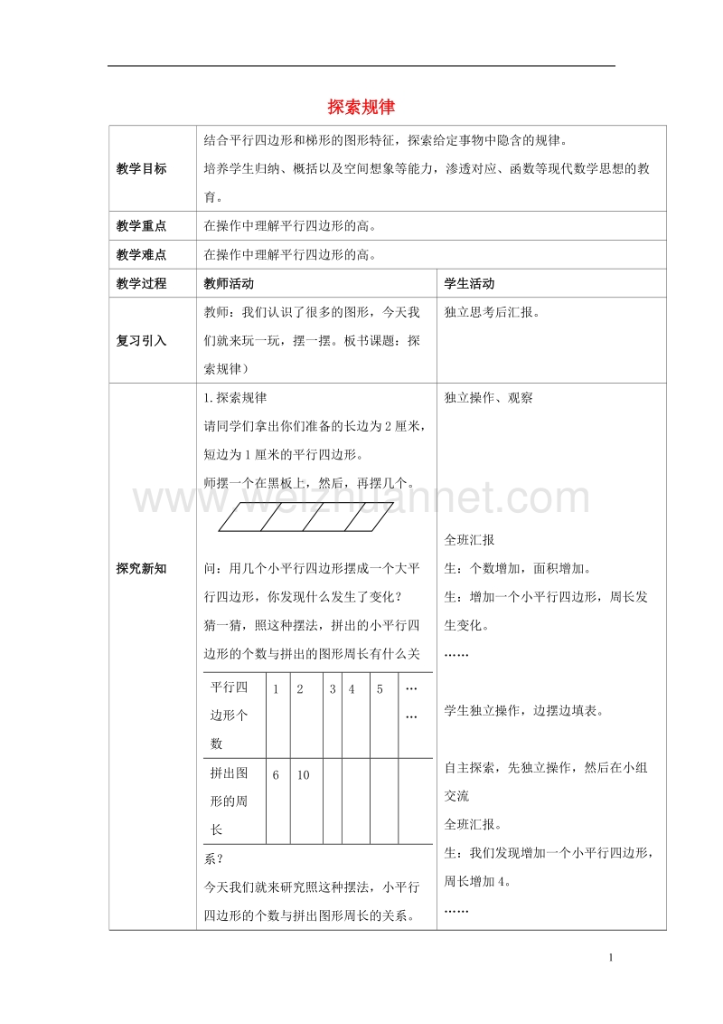 2017年春四年级数学下册 6.3《探索规律》教案5 （新版）西师大版.doc_第1页