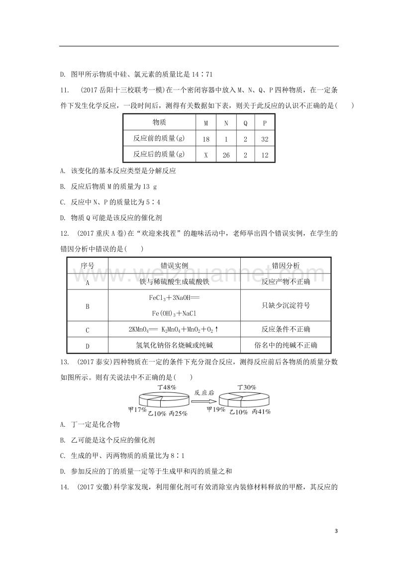 湖南省2018中考化学 第五单元 化学方程式练习.doc_第3页