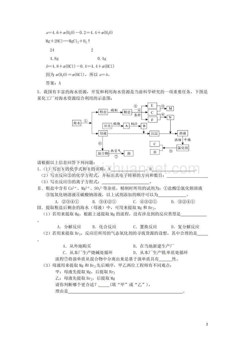 高中化学镁元素及其化合物讲义(1)!.doc_第2页