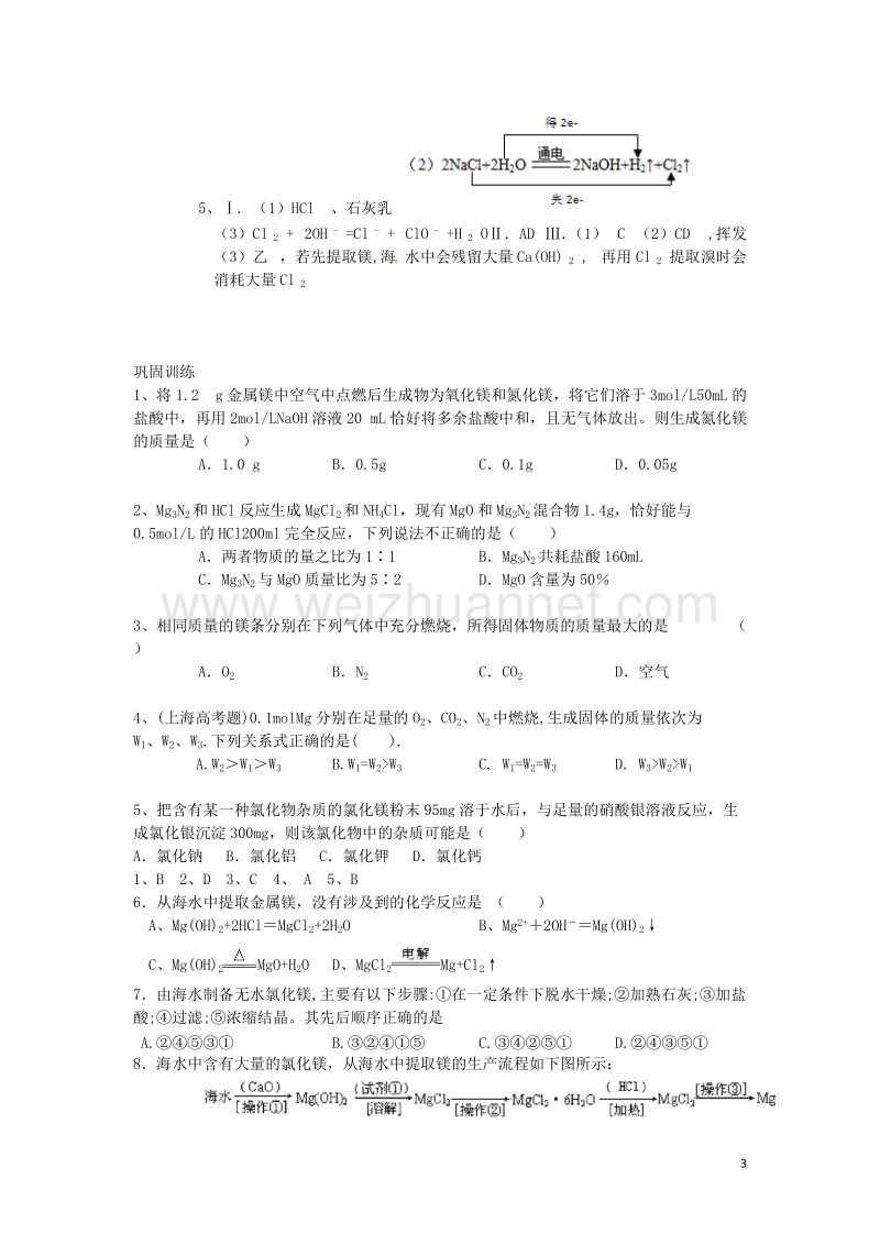 高中化学镁元素及其化合物讲义(1)!.doc_第3页