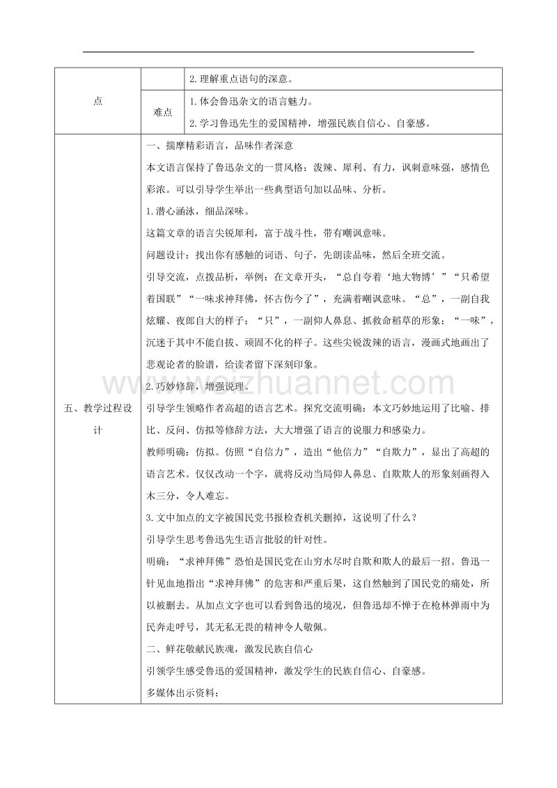 陕西省石泉县九年级语文上册第四单元16《中国人失掉自信力了ma》教案2新人教版.doc_第2页