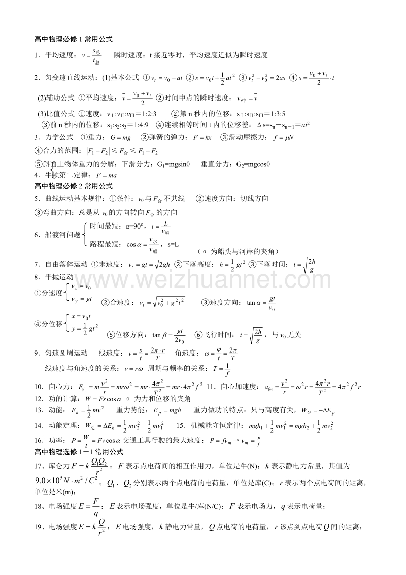 高中物理学业水平考试公式.doc_第1页