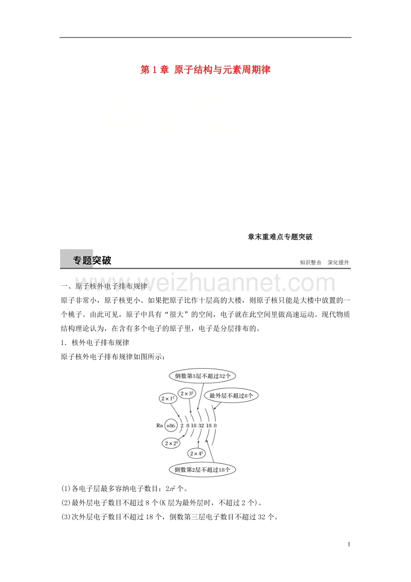 2018版高中化学 第1章 原子结构与元素周期律章末重难点专题突破学案 鲁科版必修2.doc_第1页