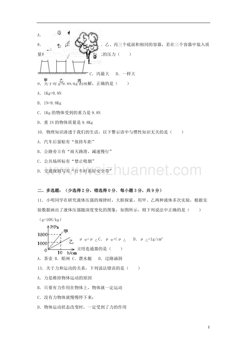 西南师大附中2015-2016学年八年级物理下学期期中试卷（含解析） 新人教版.doc_第2页