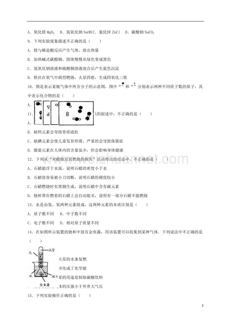 苏州市工业园区2017届九年级化学上学期期末试卷（含解析） 沪教版.doc_第2页