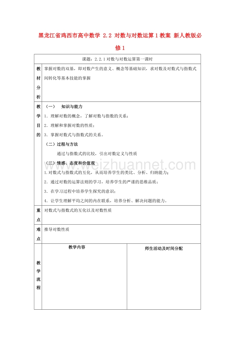 鸡西市高中数学 2.2 对数与对数运算1教案 新人教版必修1.doc_第1页