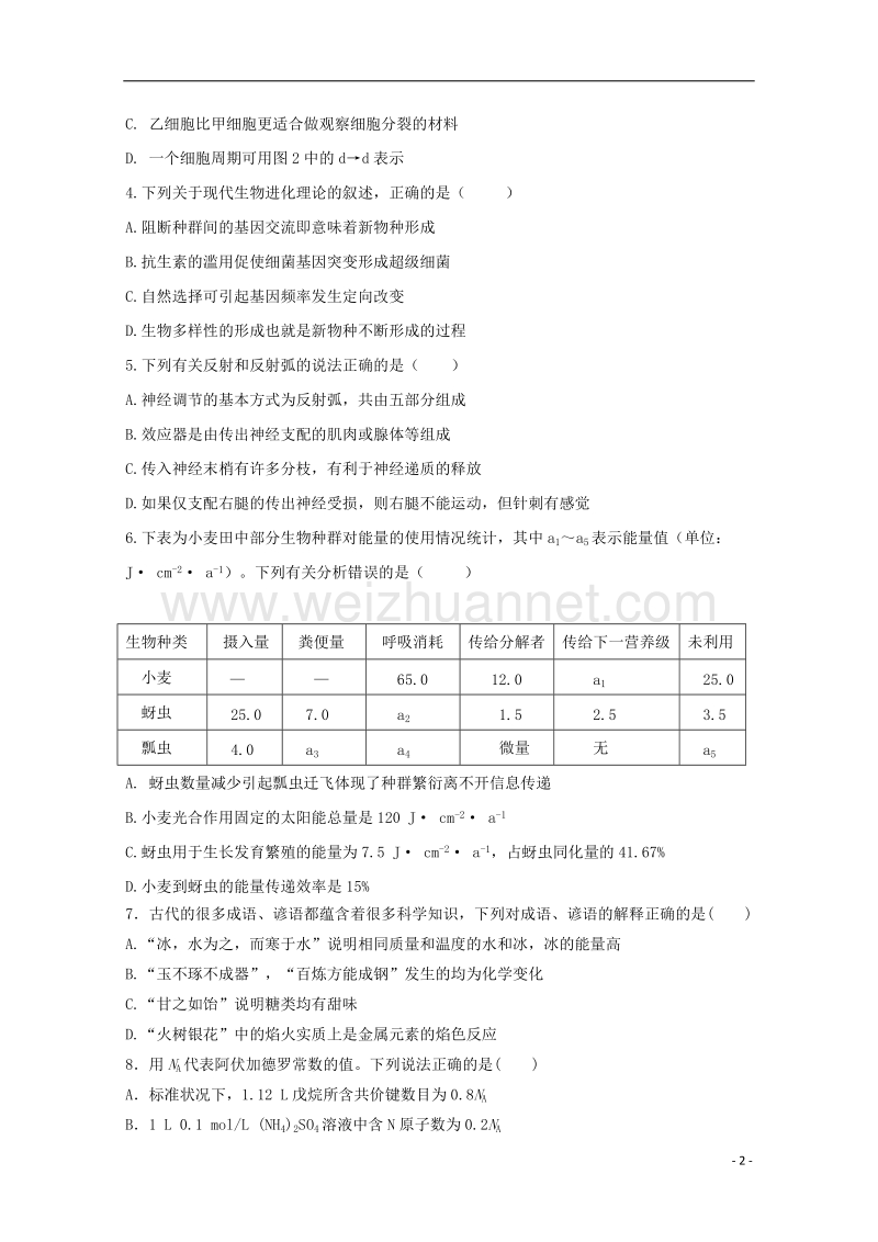 湖北省荆州市2018届高三理综第十二次周考试题.doc_第2页