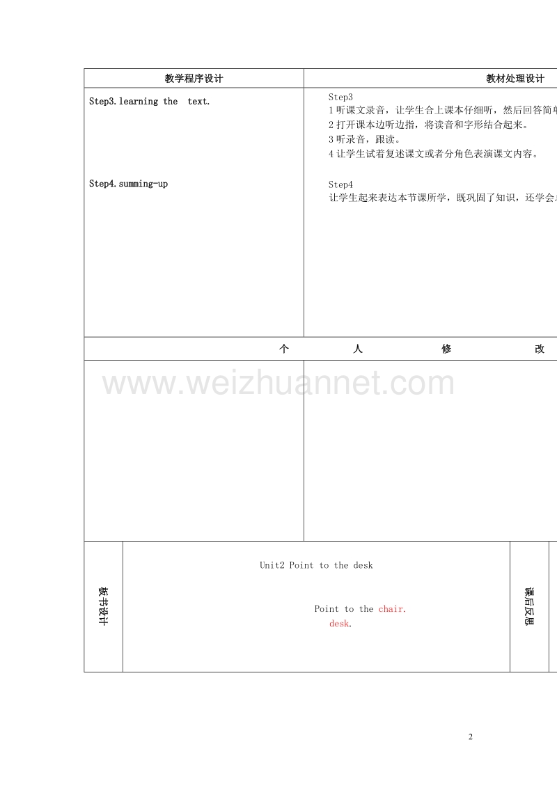 2017年秋三年级英语上册 unit 2 point to desk教案 外研版（三起）.doc_第2页