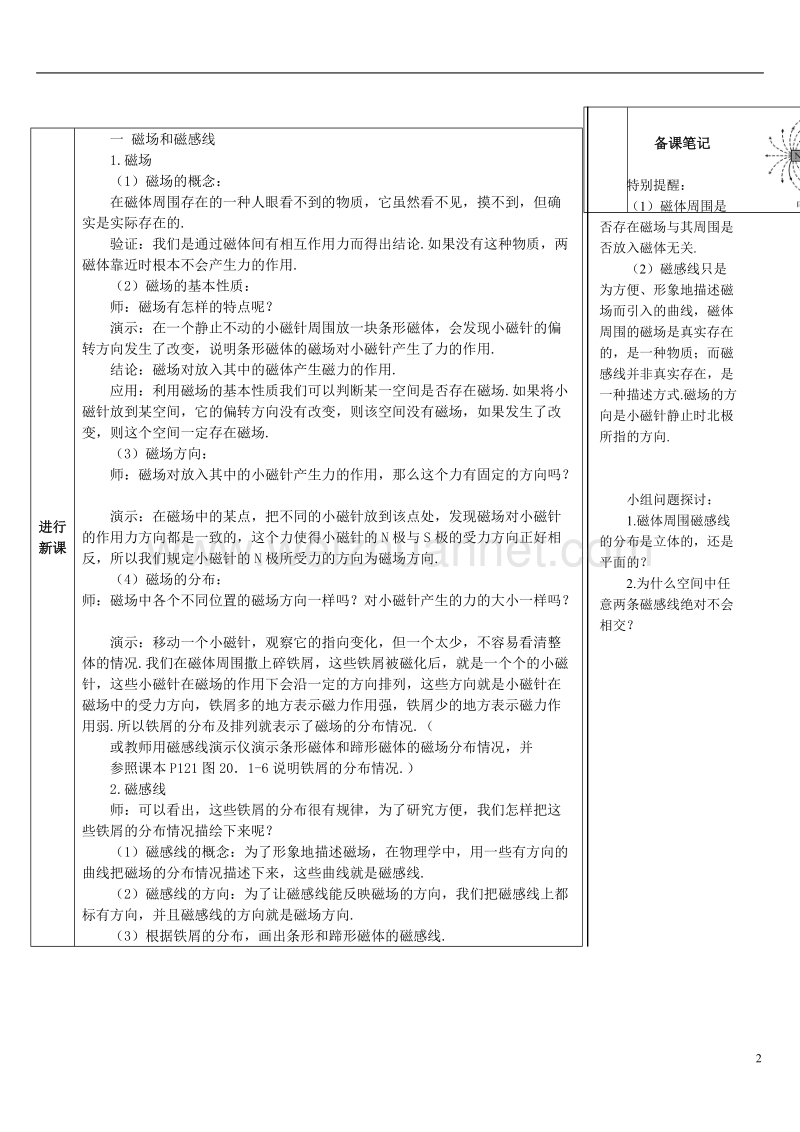 2017年秋九年级物理全册 20.1 磁现象 磁场（第2课时 磁场）导学案 （新版）新人教版.doc_第2页