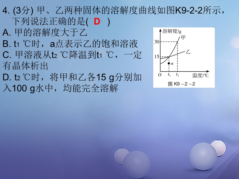 2017年秋九年级化学下册9溶液课题2溶解度课时2溶解度与溶解度曲线课堂十分钟课件新版新人教版.ppt_第3页