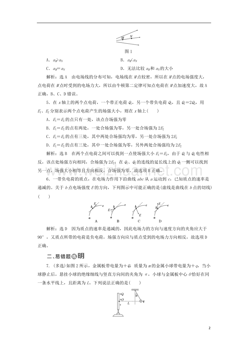 2017年高中物理 课时跟踪检测（三）电场 电场强度和电场线 教科版选修3-1.doc_第2页