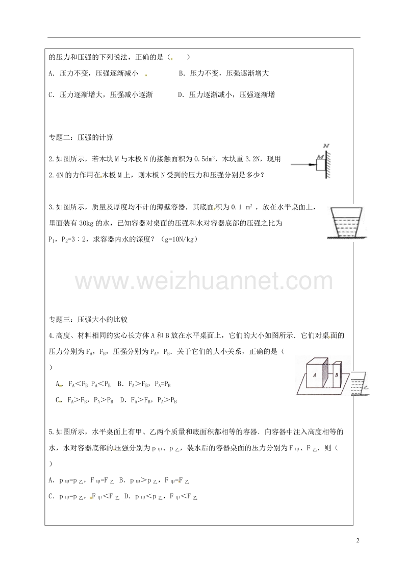 醴陵市八年级物理下册 9 压强复习导学案（无答案）（新版）新人教版.doc_第2页