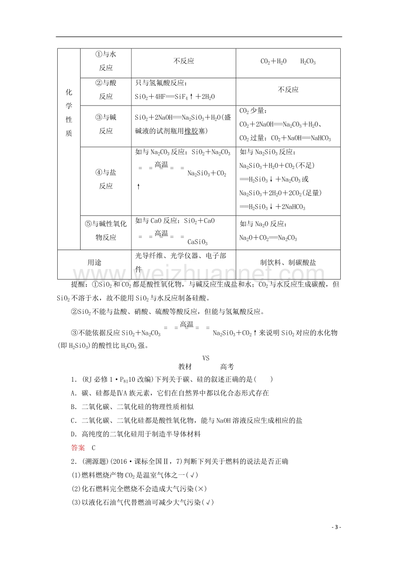 2018届高考化学总复习 第四章 非金属及其化合物（课时1）碳、硅及其重要化合物 新人教版.doc_第3页